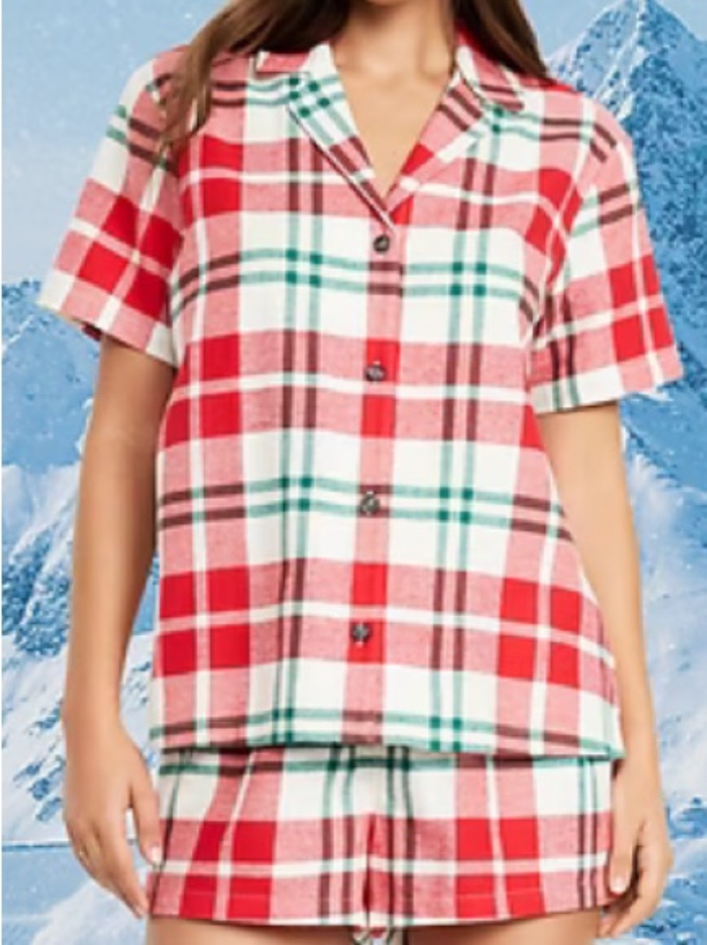 Old Navy Red Plaid Short Pajama Set